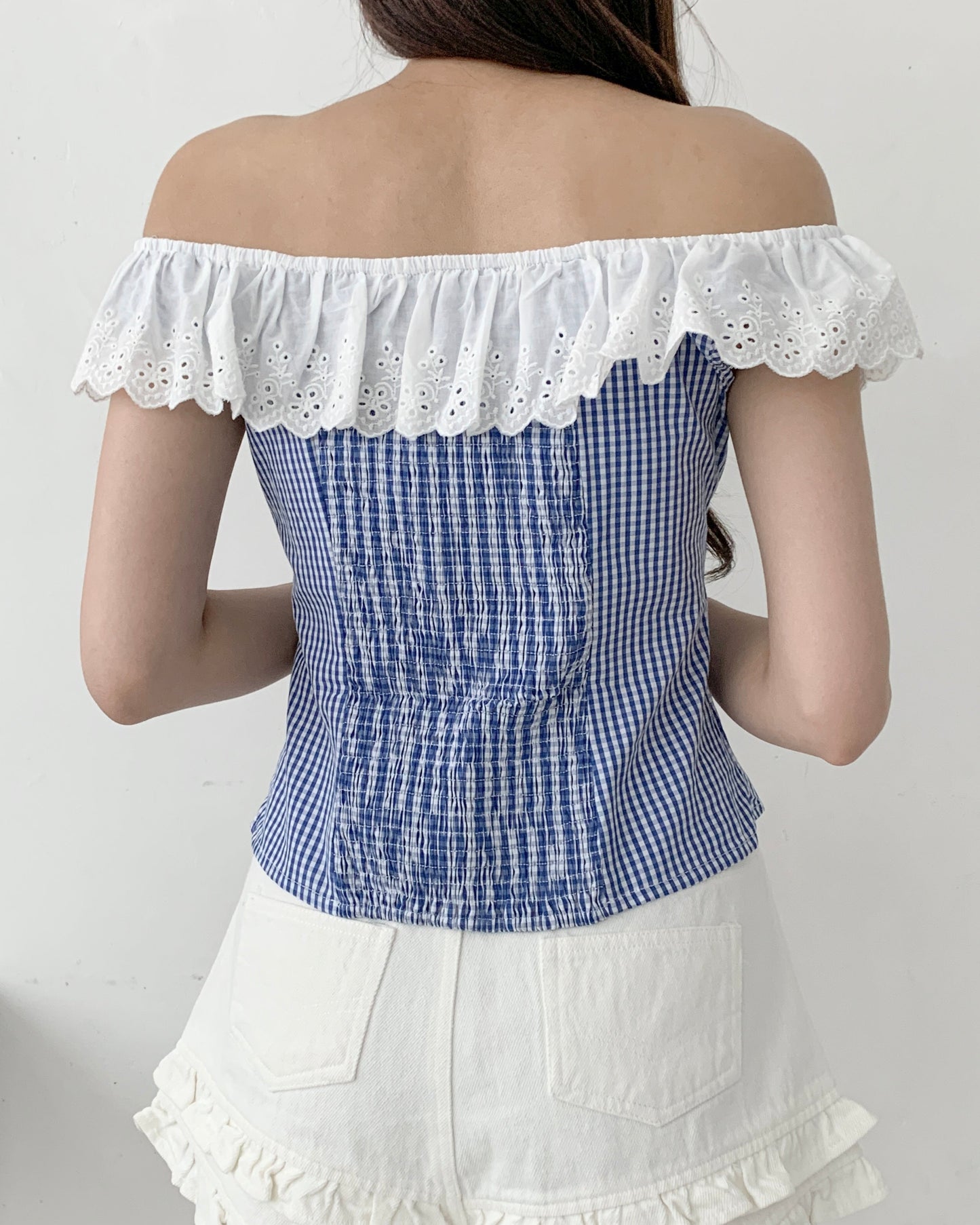 Frill denim short pants
