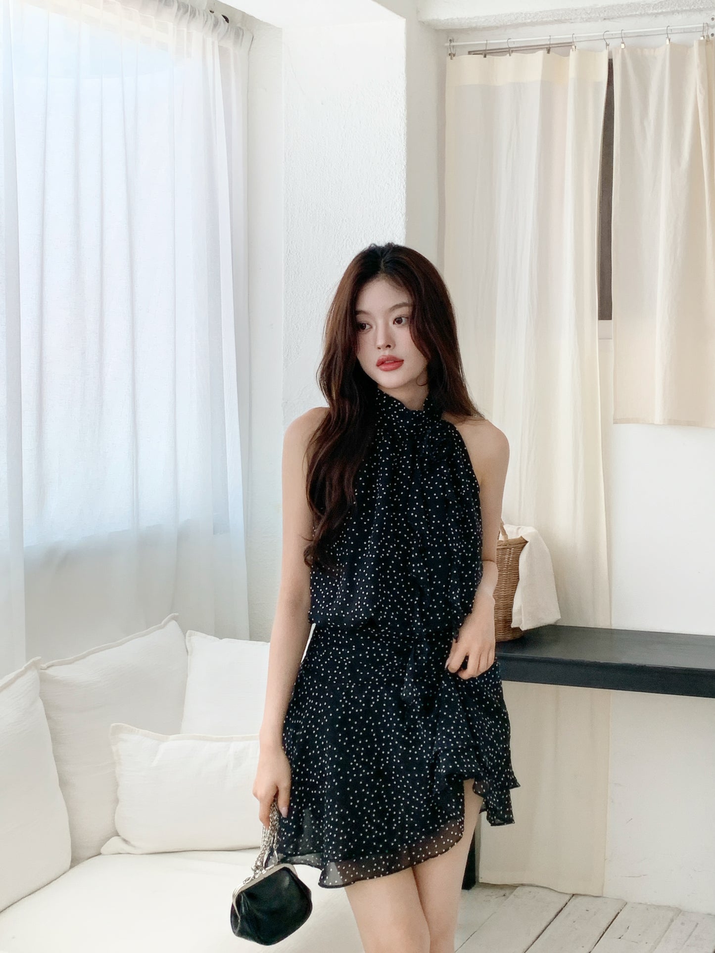 Dot flower mini dress